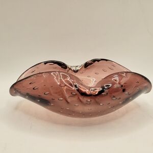 Vintage Murano Style Bullicante Plum Amethyst Art Glass Cigar Ashtray Bowl MCM